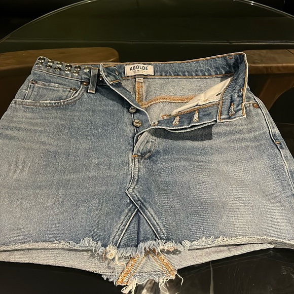 AGGOLD Studded button Down Mini Jean Skirt - Picture 1 of 6